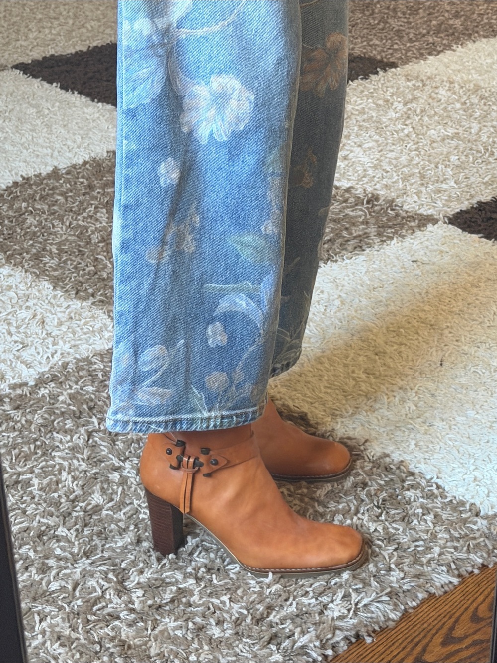 Nine West Tan Leather Ankle Booties with Block Heel